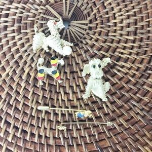 Lot Of 5 Pins Gold Tone Poodle Bear Opal Blue